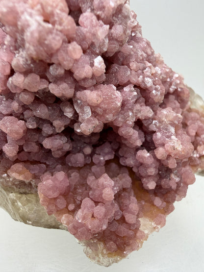 Pink Botryoidal Lepidolite And Tourmaline On A Citrine Matrix. Very Rare High Quality Specimen From Brazil. Gorgeous Large Pink Grape Agate