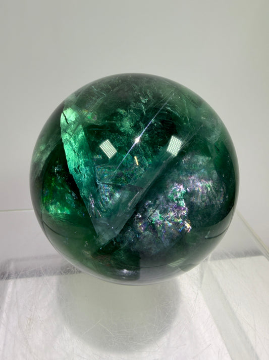 Green-Blue Fluorite Sphere. 63mm. Beautiful Display Sphere With Big Rainbows. Stunning Color Combinations
