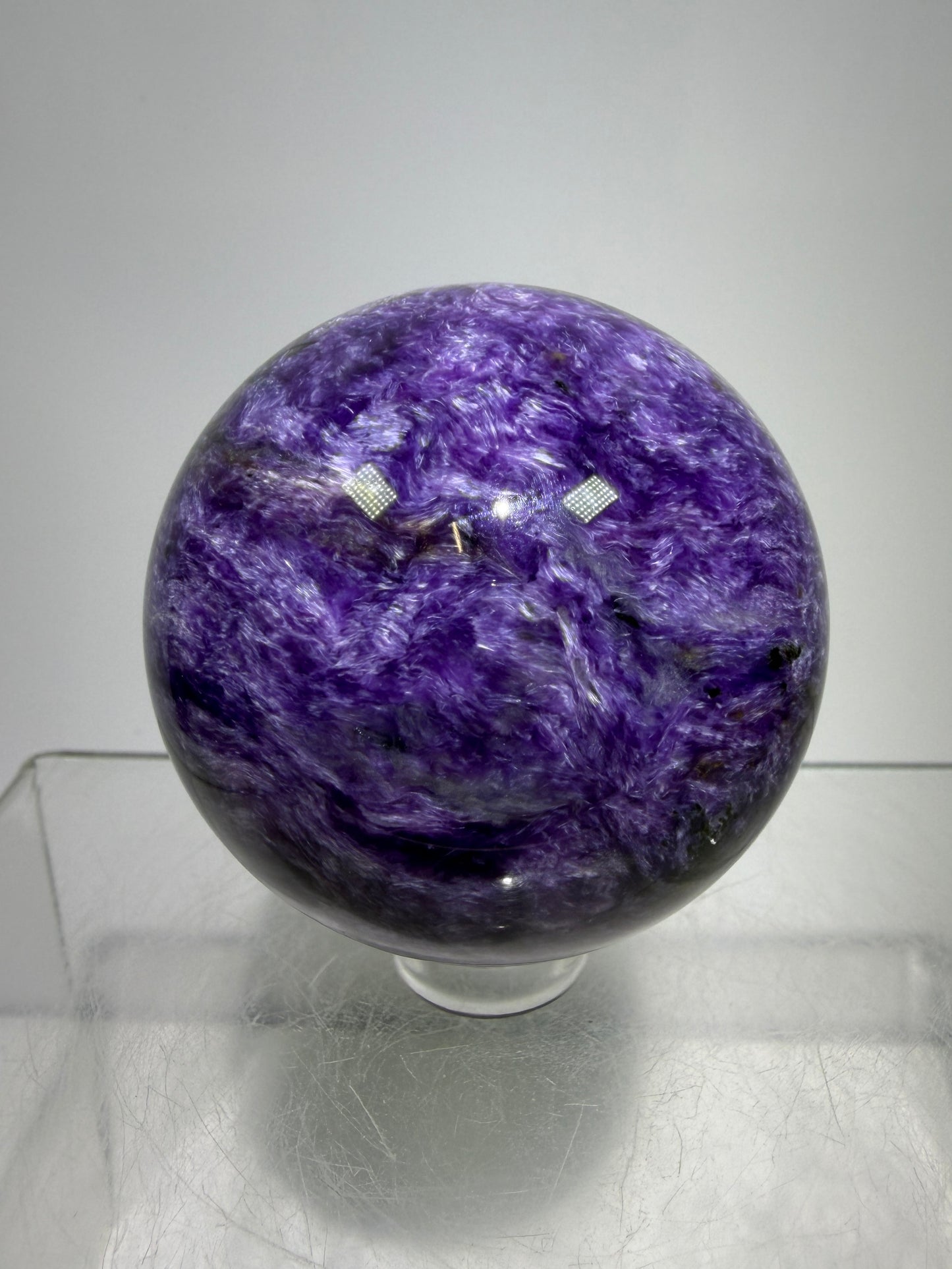 Charoite Crystal Sphere. 50mm. High Quality Beautiful Crystal. Amazing Patterns And Flash. Stunning Rare Crystal