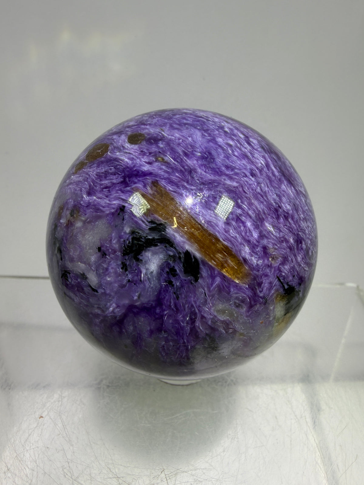 Charoite Crystal Sphere. 50mm. High Quality Beautiful Crystal. Amazing Patterns And Flash. Stunning Rare Crystal