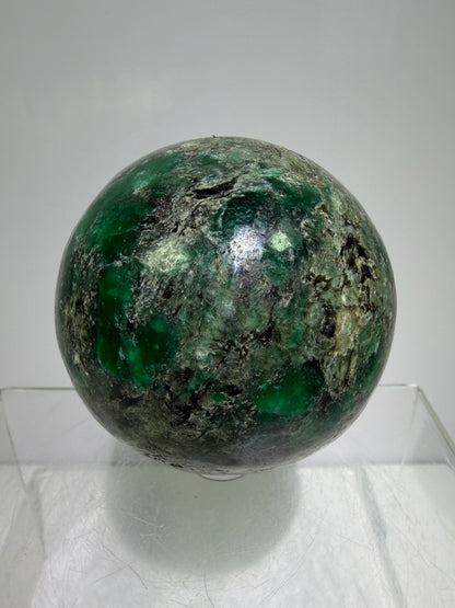 Emerald Mica In Matrix Crystal Sphere. 64mm. Gorgeous Chrome Muscovite From Zimbabwe. Amazing One Of A Kind Rare Display Crystal