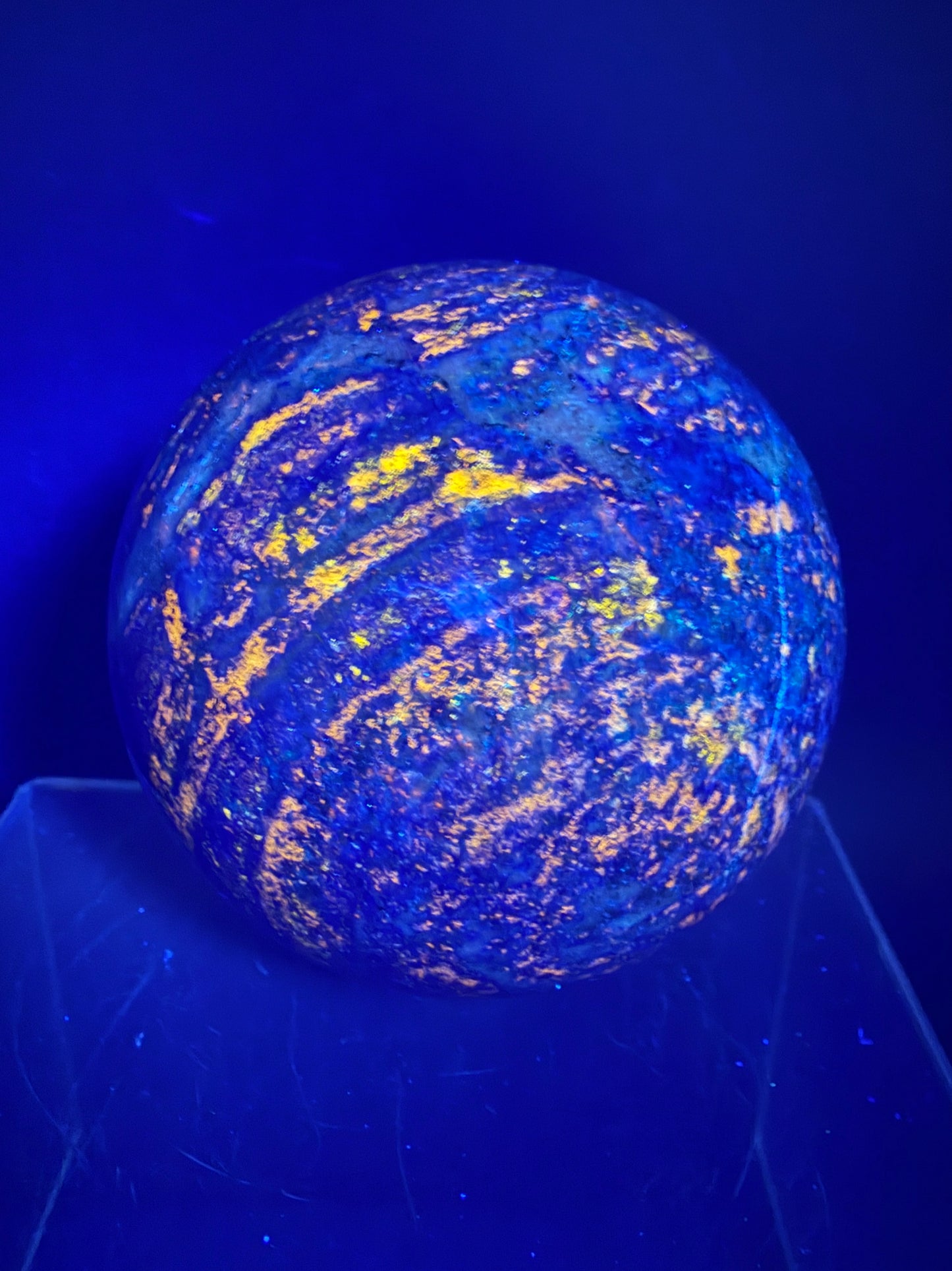 Lapis Lazuli Crystal Sphere. 74mm. Very High Quality Sphere. Stunning Shades Of Bright Blue With Gorgeous Pyrite Inclusions.