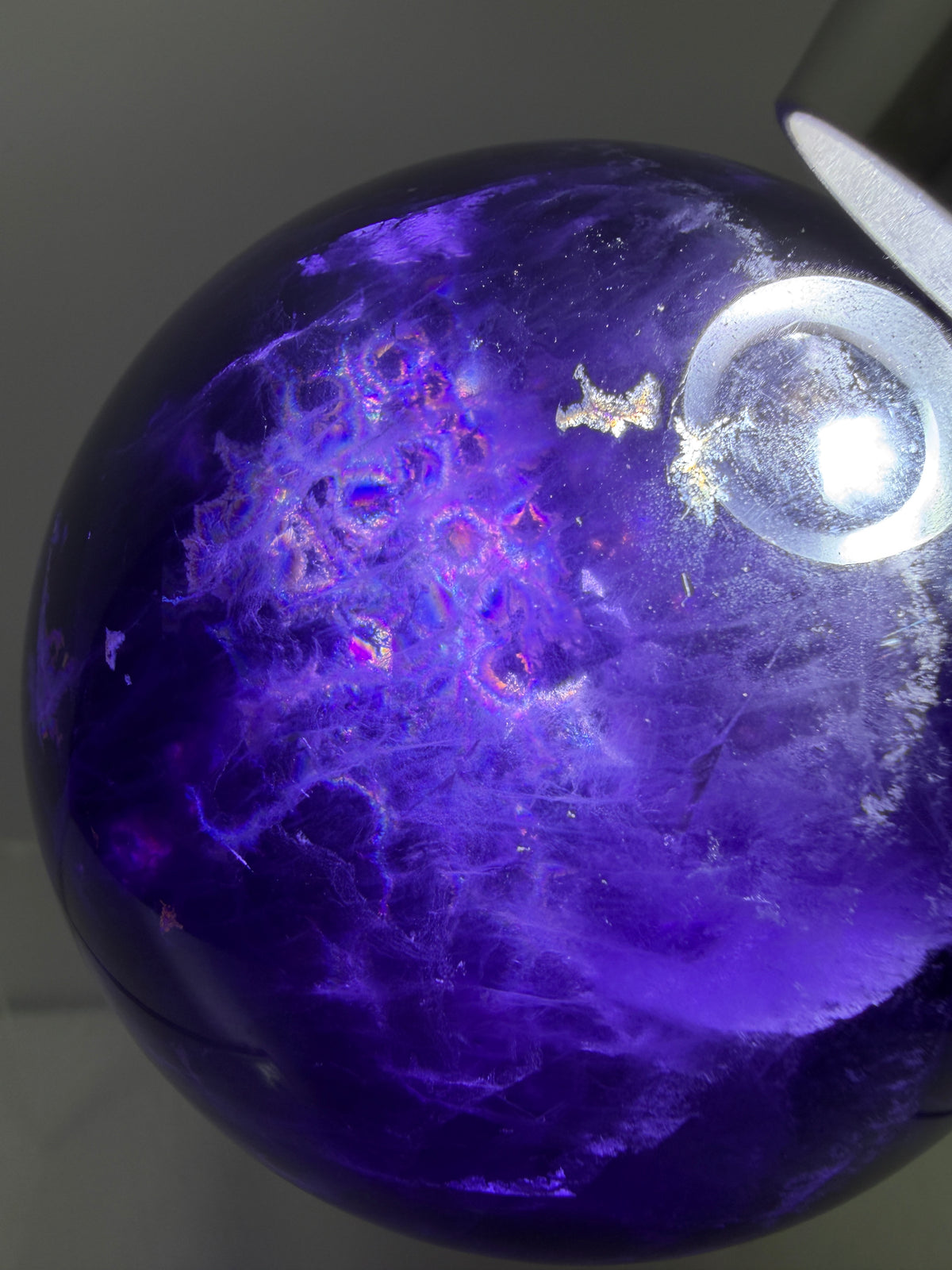 Purple Fluorite Sphere. 71mm. Stunning Purple Fluorite With Rainbows. Amazing Rare Color Display Sphere.