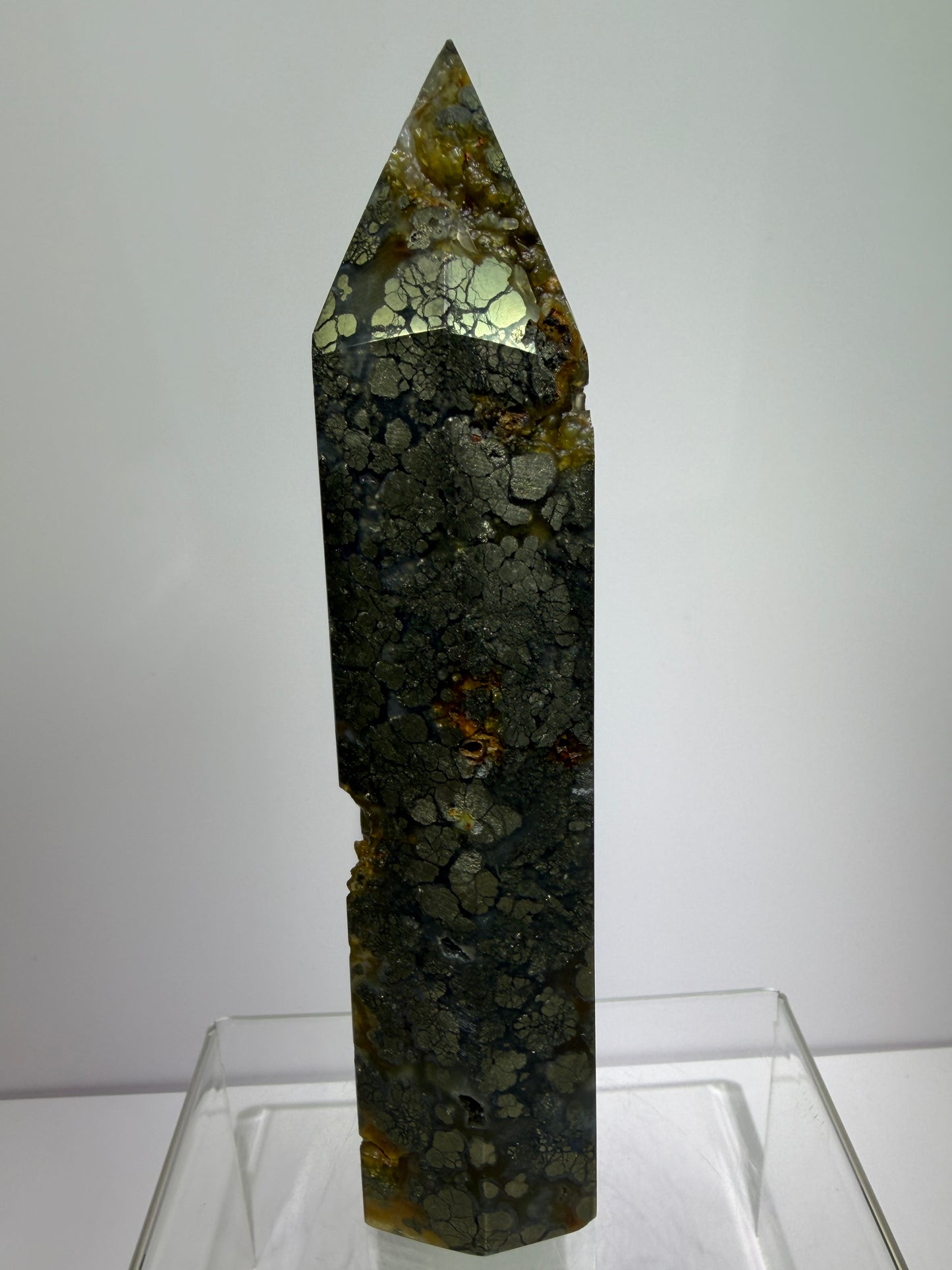 Pyrite And Chalcedony Druzy Tower. 6.75 Inches. Beautiful Display Tower With Stunning Druzy