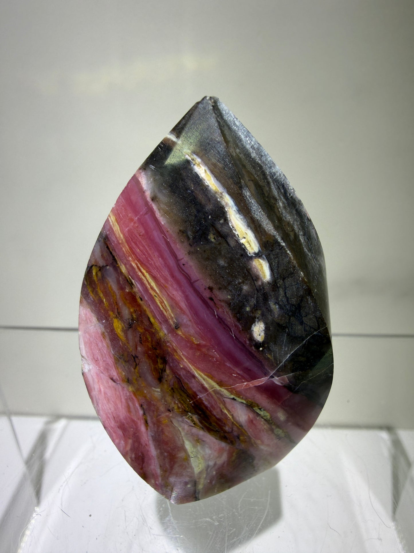 Strawberry Pink Opal Flame From Peru. Gorgeous Bright Colors And Patterns. Rare Display Crystal.