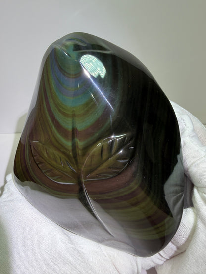 Rainbow Obsidian Freeform. High Quality Carved Flower. Gorgeous One Of A Kind Display Crystal