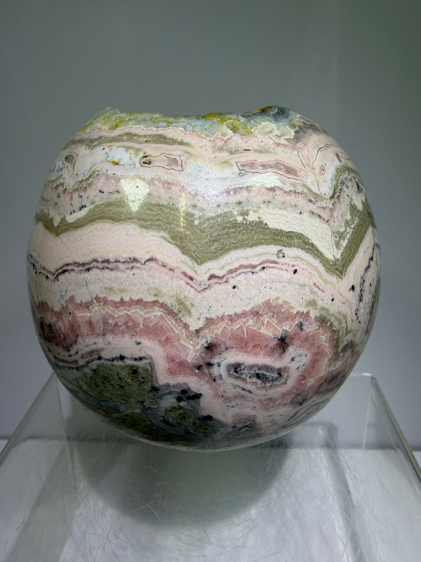 Rhodochrosite Crystal Sphere. 92mm. XL Rare Druzy Display Sphere. Amazing Druzy And Banding