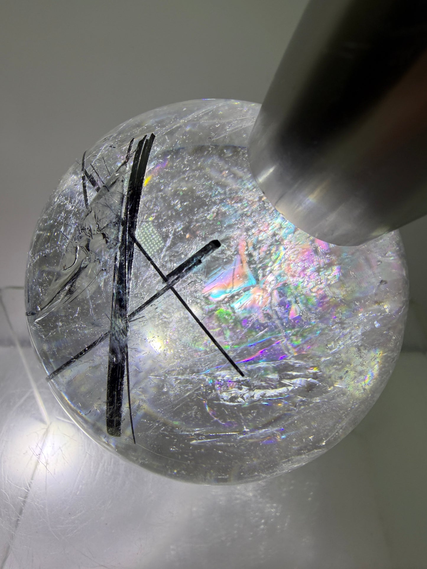 Black Tourmaline Quartz Sphere. 60mm. Massive Rare Rainbows. Gorgeous Black Rutile Sphere. Tourmalinated Quartz Display Crystal