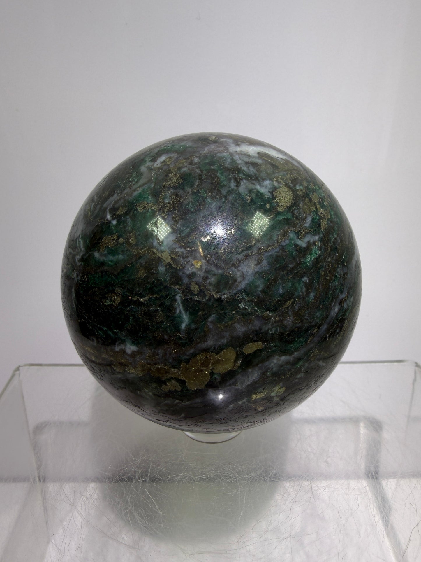 Atacamite And Pyrite Sphere. 64mm. High Quality Rare Sphere. Gorgeous Color Combination.