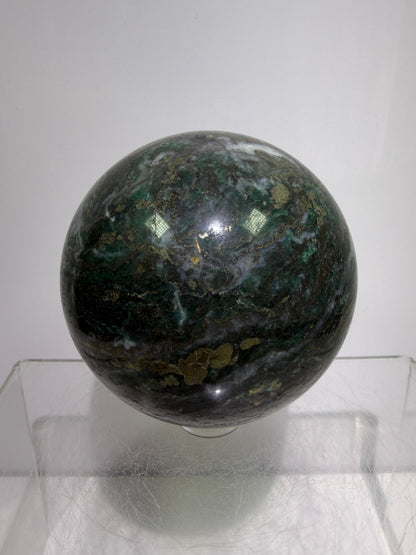 Atacamite And Pyrite Sphere. 64mm. High Quality Rare Sphere. Gorgeous Color Combination.