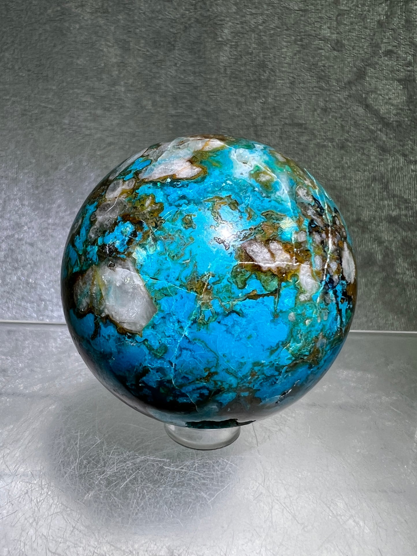 Chrysocolla Druzy Sphere. 56mm. Amazing Patterns With Vibrant Colors. Gorgeous Druzy With Rare Spots Of Purple.