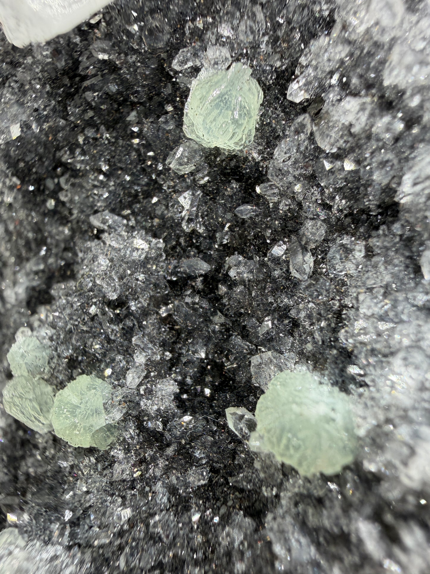 Rare Babingtonite, Prehnite, And Calcite Cluster. High Quality Mineral Specimen From Sichuan Province China. Amazing Rare Display Crystal.