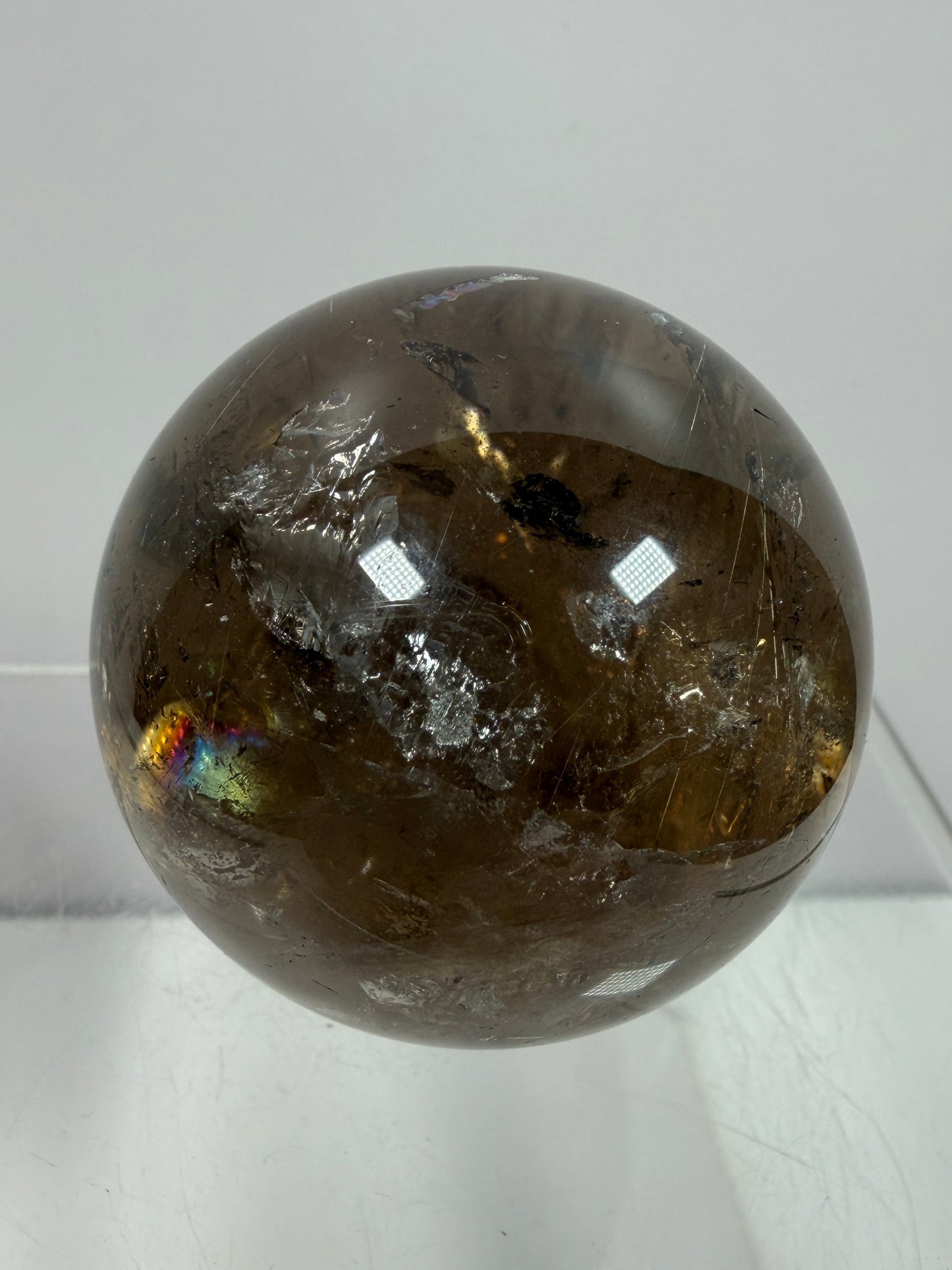 Rutile Quartz Sphere. 47mm. Unique Smoky Quartz With Stunning Golden Rutile Inclusions.