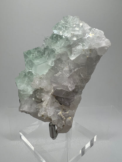 Fluorite And Quartz Mineral Specimen. Stunning Light Green Fluorite Cubes On A Quartz Matrix.