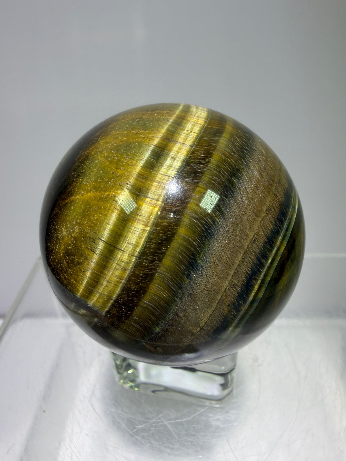 Blue Tigers Eye Sphere. 49mm. Rare Blue And Gold Hawks Eye Crystal. Beautiful Colors And Flash