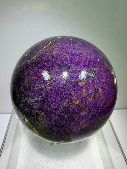 Purpurite Crystal Sphere. 86mm. Extra Large Rare Display Crystal From Brazil. Stunning Purple Flash!