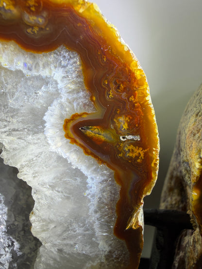 Agate Geode Wings From Brazil. Gorgeous Large Split Geode On A Custom Stand. Amazing Druzy Display Crystal