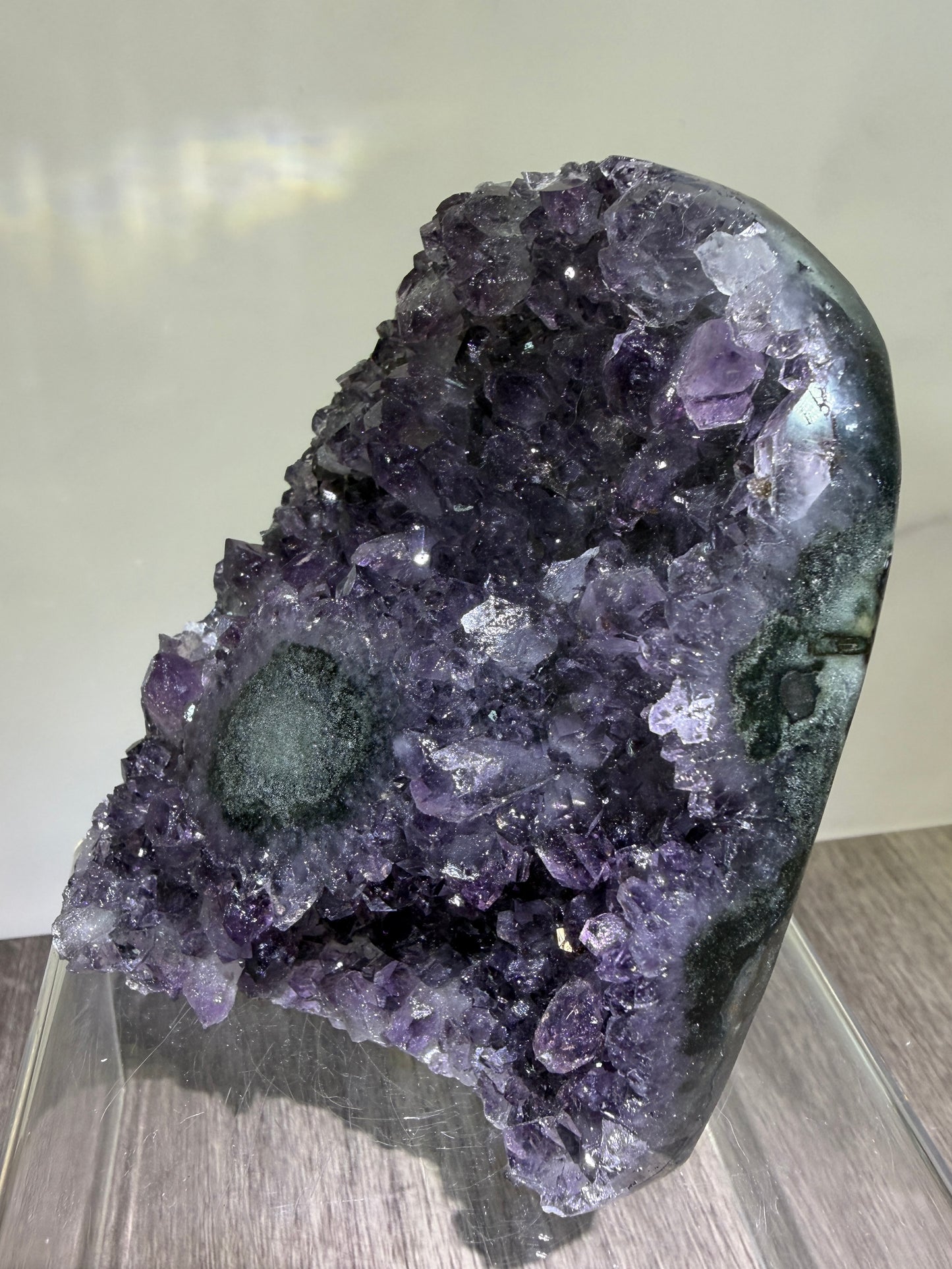 Amethyst Cut Base Geode. World Class Uruguayan Specimen With A Stalactite Eye. Stunning Top Quality Display Crystal.