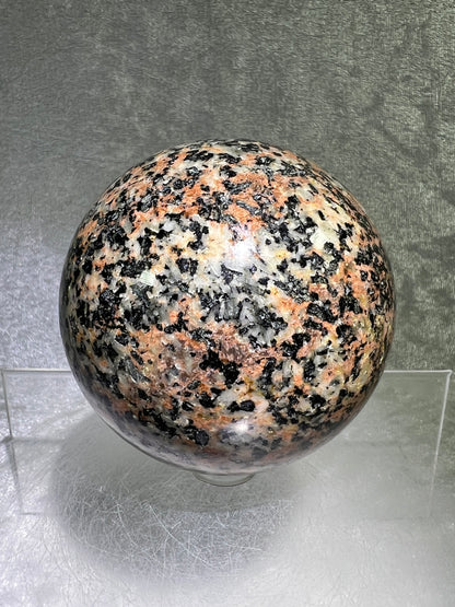 Morning Rose Granite Sphere. 71mm. Gorgeous Orange Granite With Lots Of Mica Flash. Unique Display Crystal From Peru.