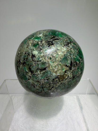 Emerald Mica In Matrix Crystal Sphere. 64mm. Gorgeous Chrome Muscovite From Zimbabwe. Amazing One Of A Kind Rare Display Crystal