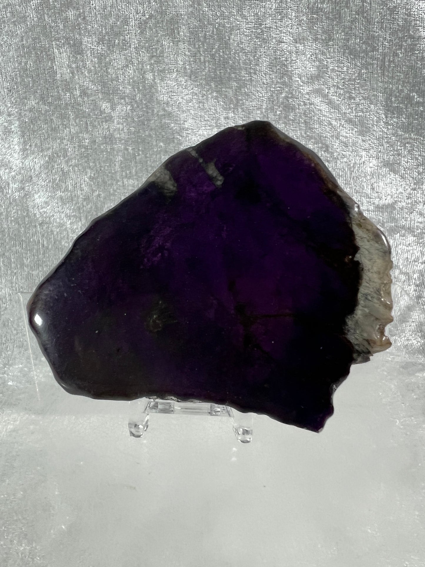 Purpurite Crystal Slab. Stunning Purpurite Freeform With A Resin Coating. Gorgeous Intense Purple Flash!