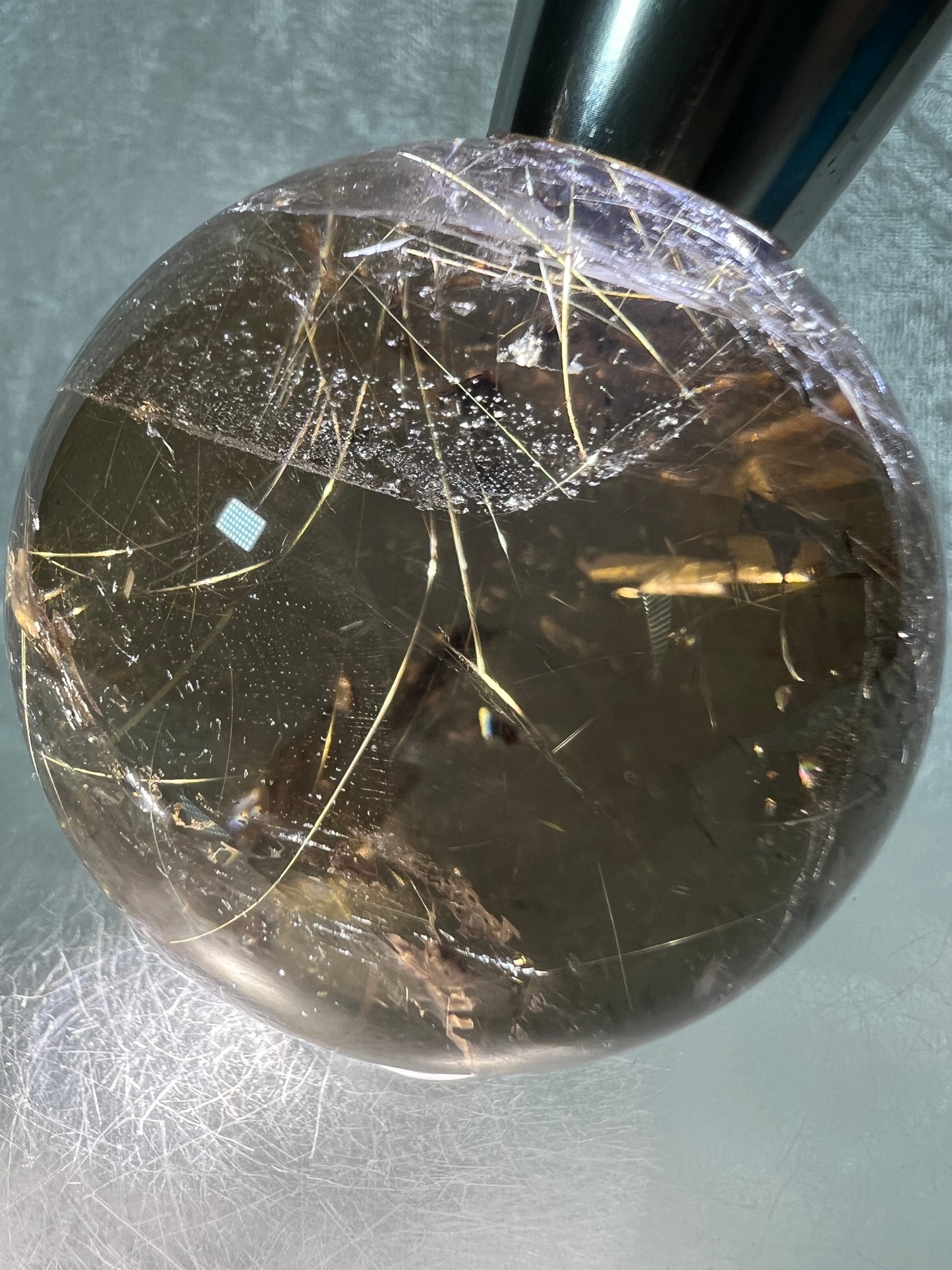 Rutile Quartz Sphere. 58mm. Gorgeous Smoky Quartz With Stunning Golden Rutile Inclusions.