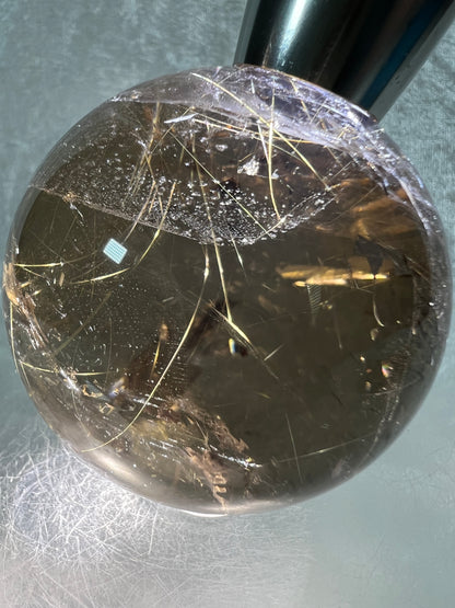 Rutile Quartz Sphere. 58mm. Gorgeous Smoky Quartz With Stunning Golden Rutile Inclusions.