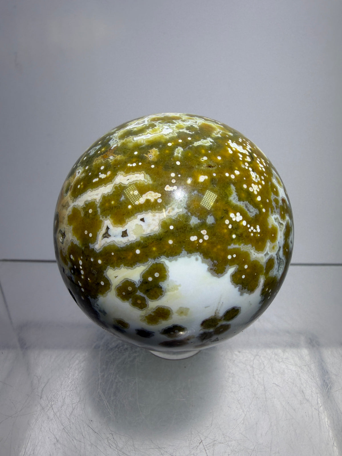 Ocean Jasper Sphere. 49mm. Gorgeous Sugar Druzy. Stunning Rare Display Sphere.