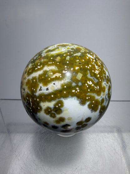 Ocean Jasper Sphere. 49mm. Gorgeous Sugar Druzy. Stunning Rare Display Sphere.