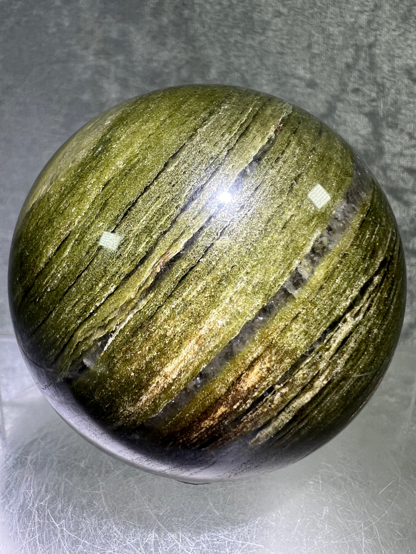 Vesuvianite Crystal Sphere. 71mm. High Quality Idocrase Display Sphere. Incredible Banding And Patterns.
