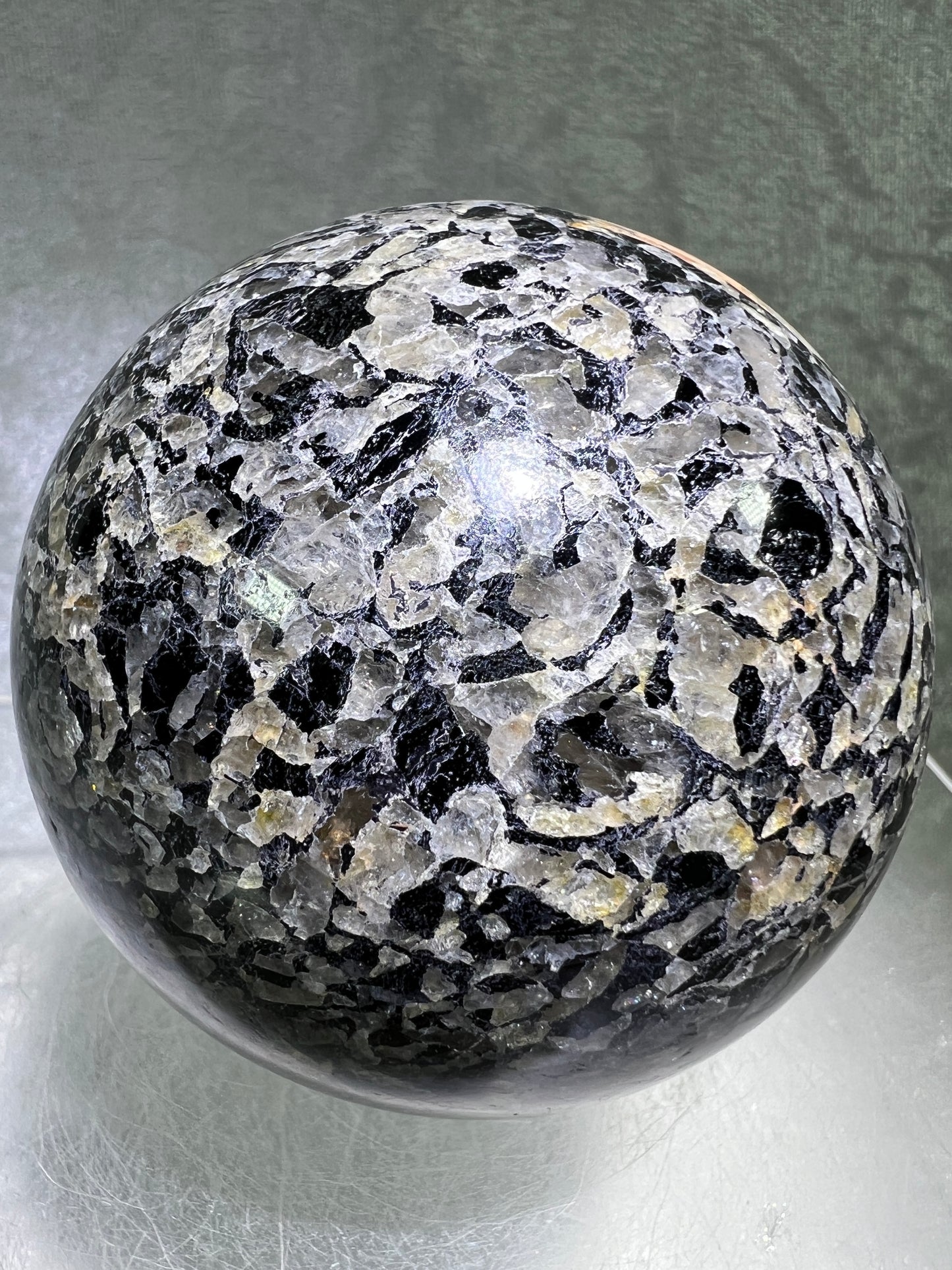Black Tourmaline And Calcite Sphere. 71mm. Beautiful Display Sphere With Amazing Colors And Patterns.