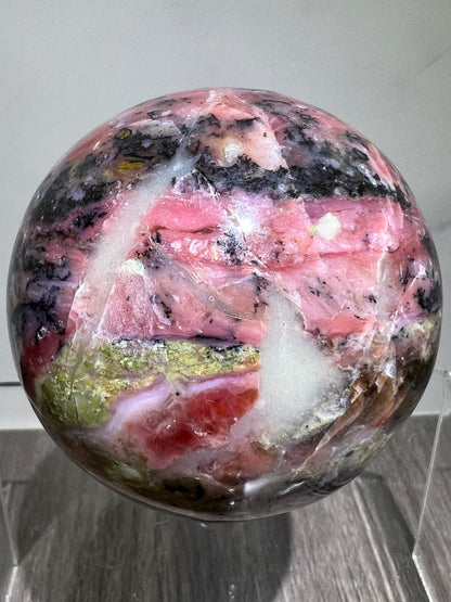 Strawberry Pink Opal Sphere From Peru. 60mm. Gorgeous Bright Colors And Patterns. Amazing Rare Display Crystal.