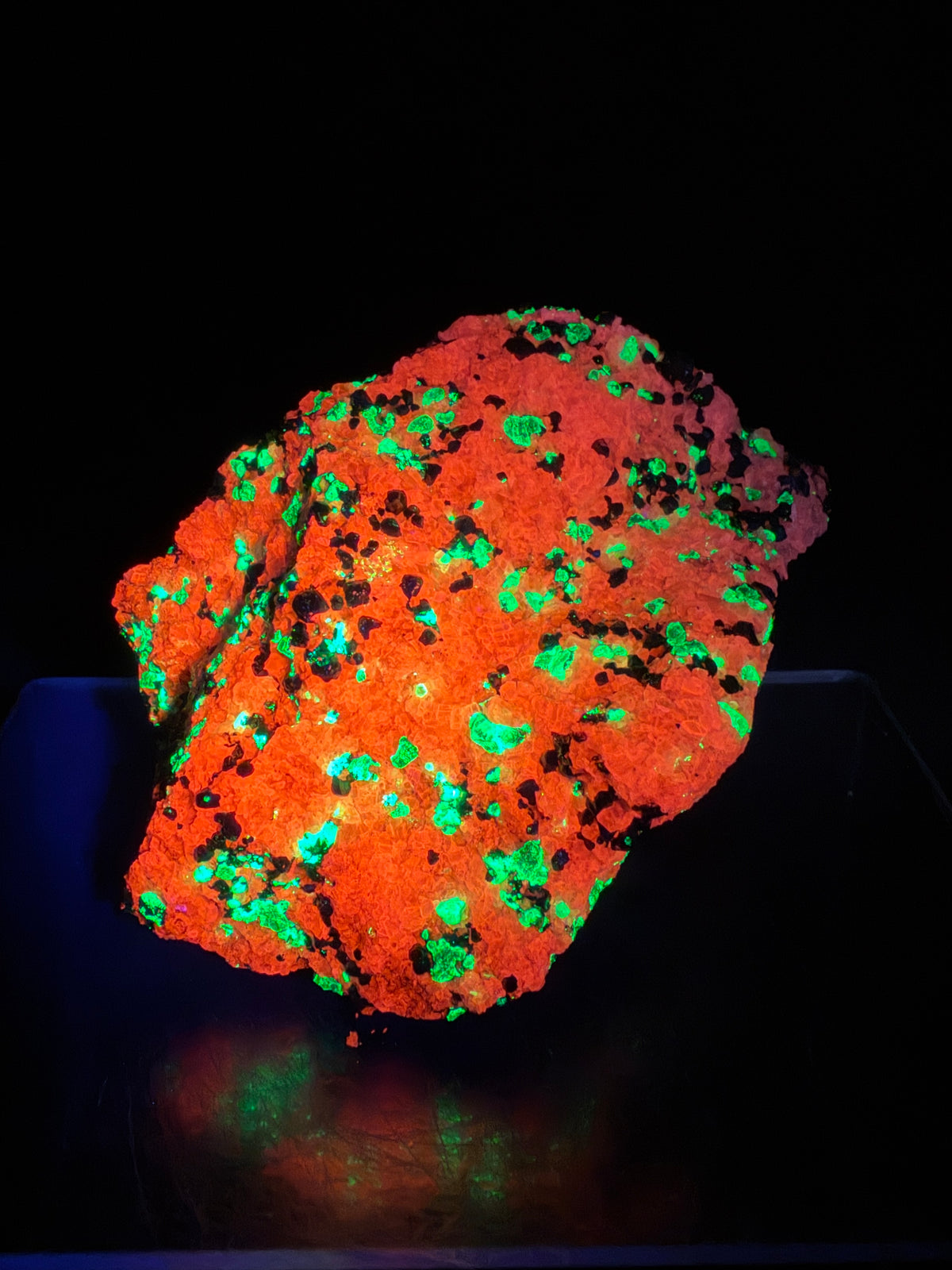Franklinite, Willemite, And Calcite UV Specimen. Beautiful UV Reactive Crystals With Stunning Colors. High Quality Display Crystal