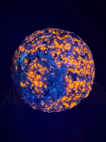 Yooperlite Moon Crystal Sphere. 72mm. Custom Carved Lunar Moonscape. Crazy Fireball Asteroid Display Sphere. Amazing UV Reactive Yooperlite