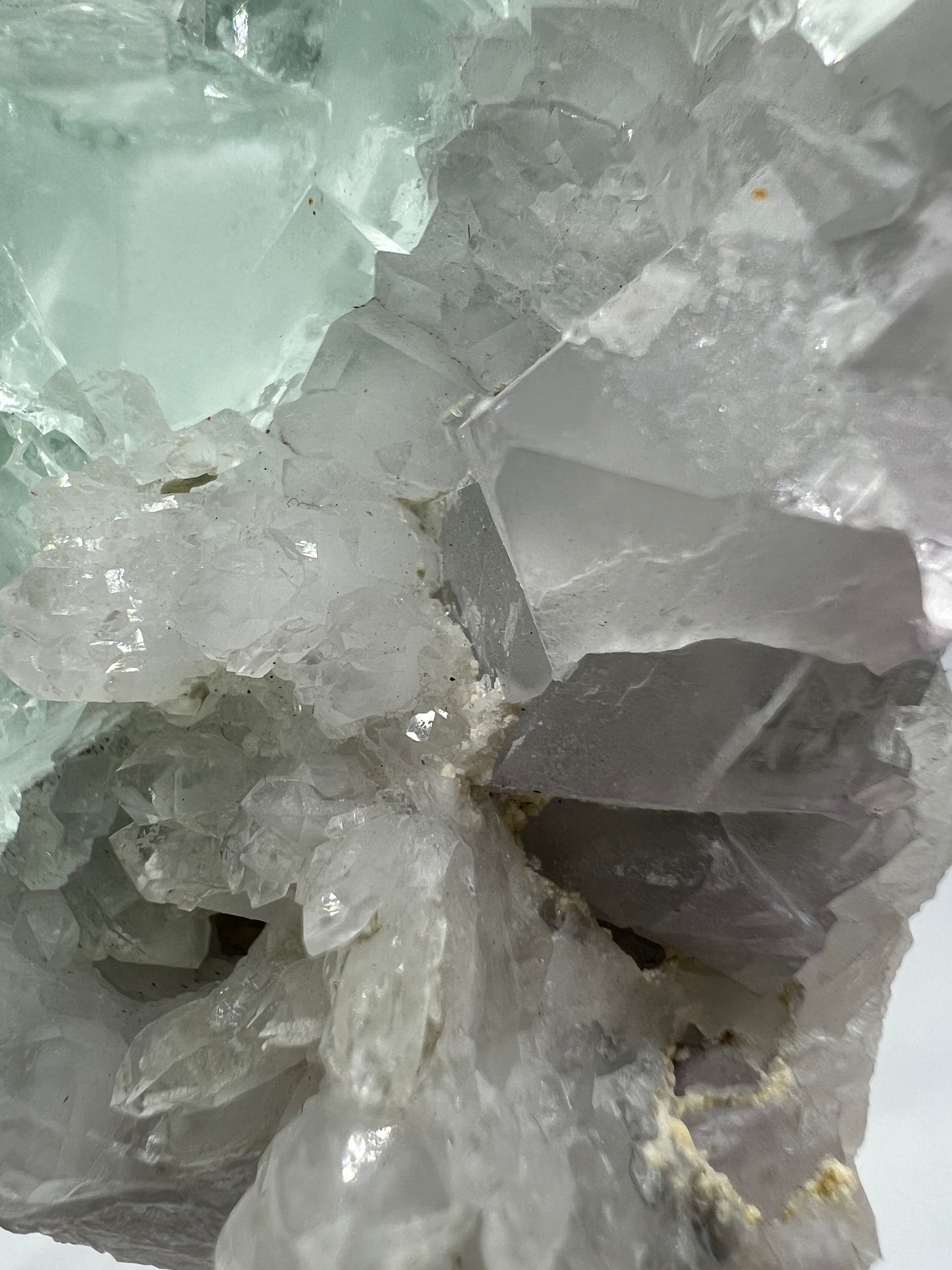 Fluorite And Quartz Mineral Specimen. Stunning Light Green Fluorite Cubes On A Quartz Matrix.