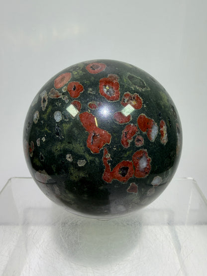 Plum Blossom Jade Sphere: 69mm. Gorgeous Large Display Sphere. Beautiful Color Contrast