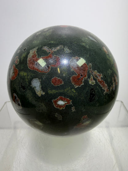 Plum Blossom Jade Sphere: 69mm. Gorgeous Large Display Sphere. Beautiful Color Contrast