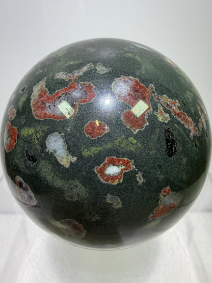 Plum Blossom Jade Sphere: 69mm. Gorgeous Large Display Sphere. Beautiful Color Contrast