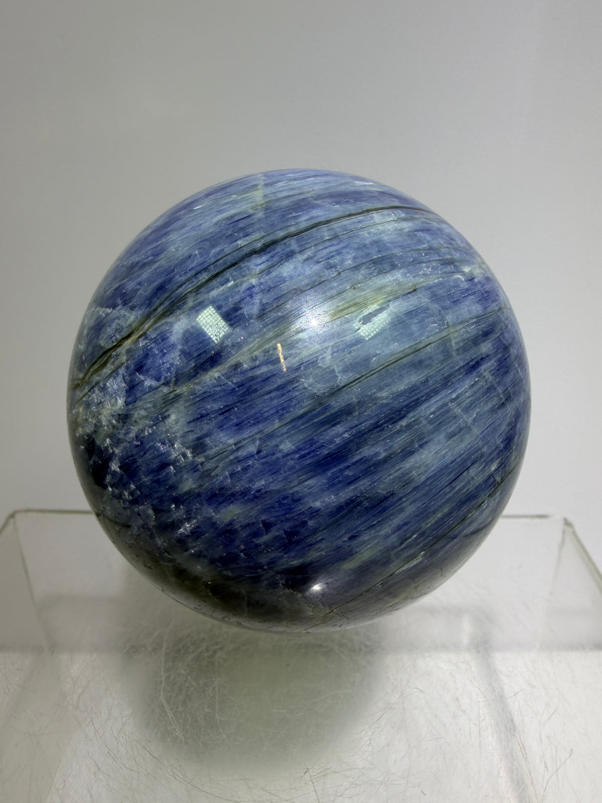Kyanite Crystal Sphere. 65mm. Gorgeous Blue Kyanite Display Sphere. Rare Crystal With Stunning Flash