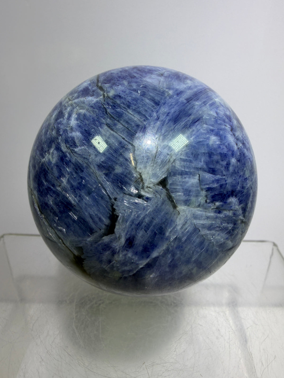 Kyanite Crystal Sphere. 65mm. Gorgeous Blue Kyanite Display Sphere. Rare Crystal With Stunning Flash
