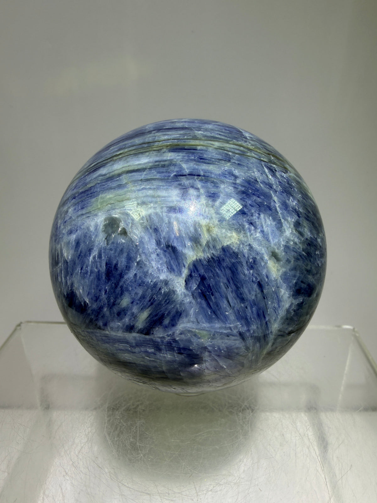 Kyanite Crystal Sphere. 65mm. Gorgeous Blue Kyanite Display Sphere. Rare Crystal With Stunning Flash