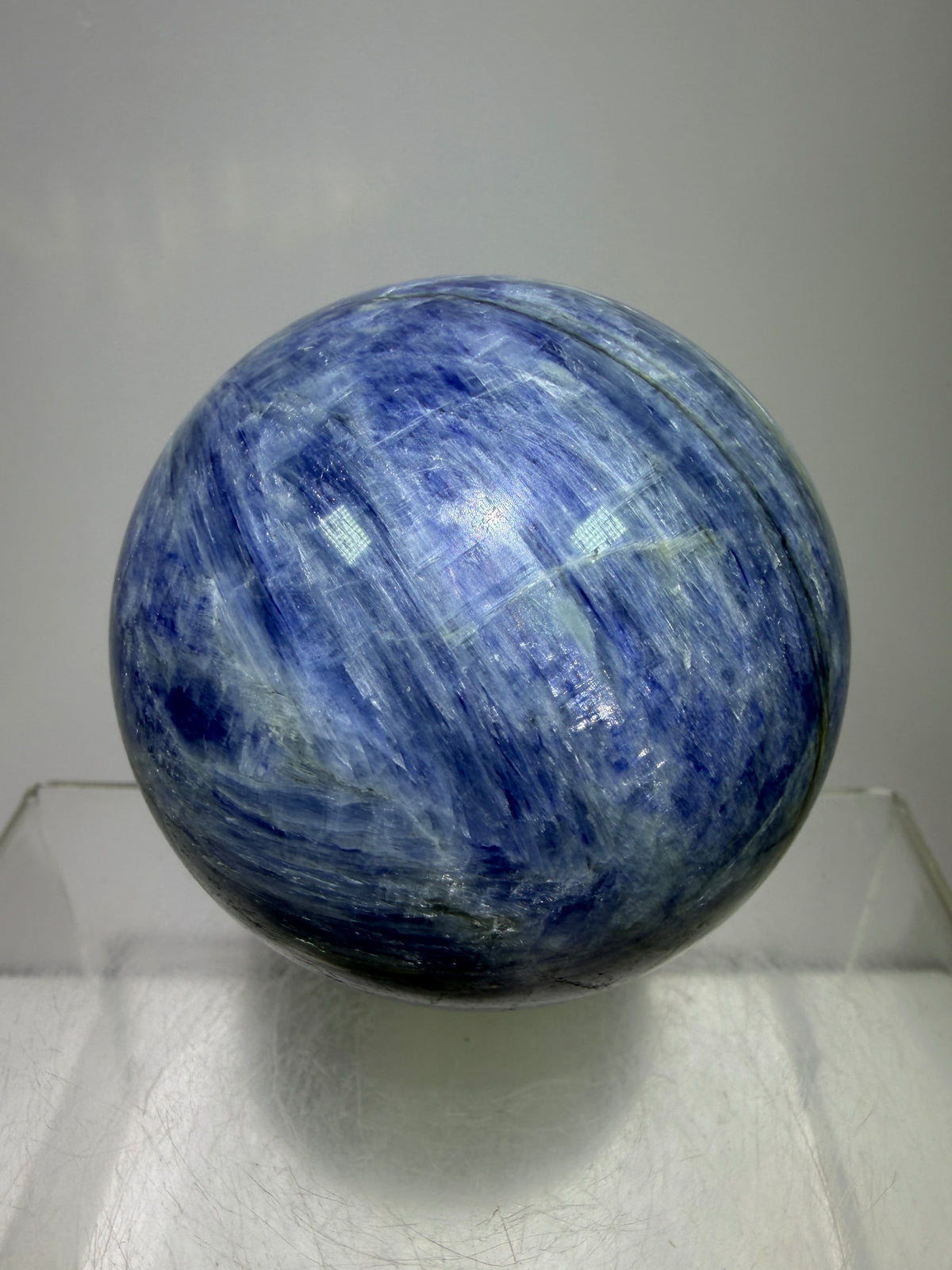 Kyanite Crystal Sphere. 65mm. Gorgeous Blue Kyanite Display Sphere. Rare Crystal With Stunning Flash