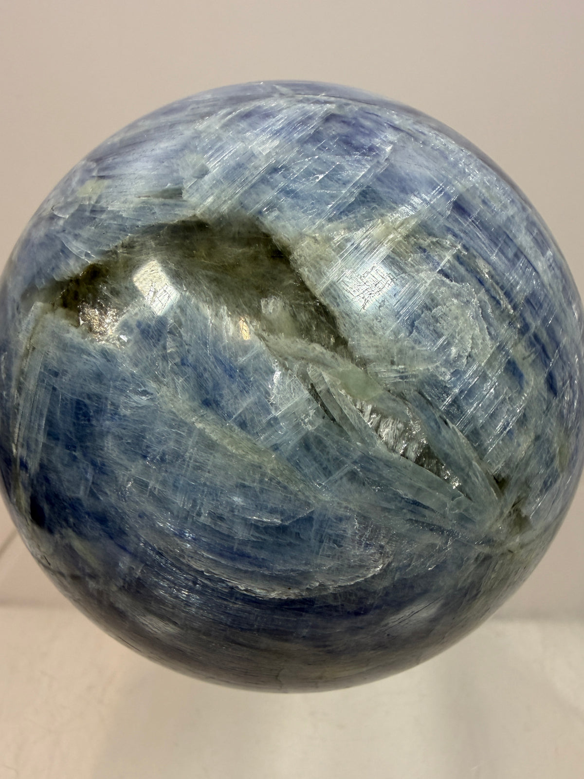 Kyanite Crystal Sphere. 65mm. Gorgeous Blue Kyanite Display Sphere. Rare Crystal With Stunning Flash