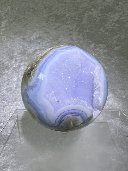 Blue Lace Agate Sphere. 83mm. Large Sugar Druzy Blue Lace Sphere. Stunning Collectors Piece.