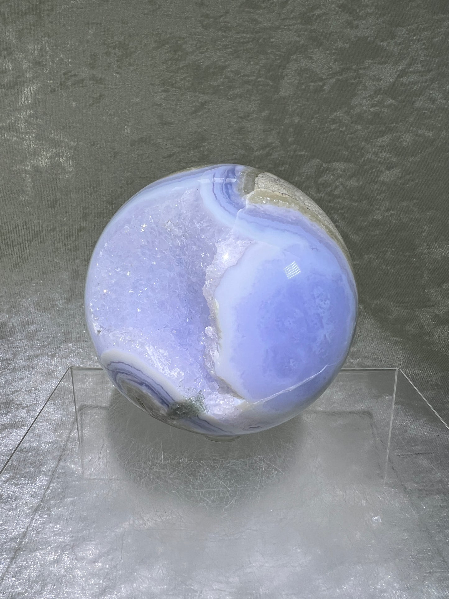 Blue Lace Agate Sphere. 83mm. Large Sugar Druzy Blue Lace Sphere. Stunning Collectors Piece.