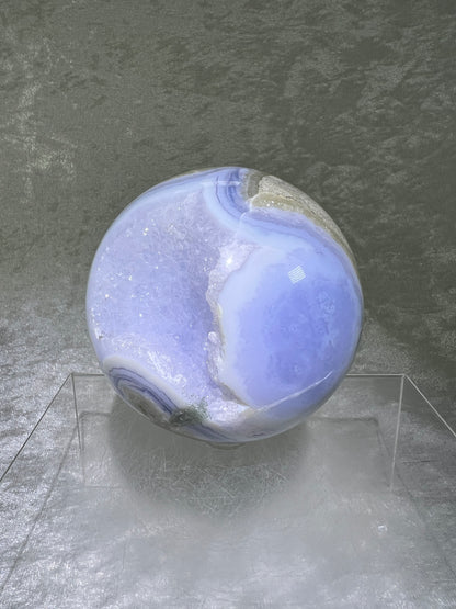 Blue Lace Agate Sphere. 83mm. Large Sugar Druzy Blue Lace Sphere. Stunning Collectors Piece.