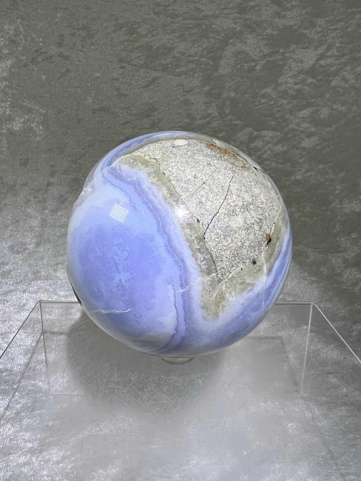 Blue Lace Agate Sphere. 83mm. Large Sugar Druzy Blue Lace Sphere. Stunning Collectors Piece.