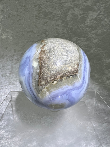 Blue Lace Agate Sphere. 83mm. Large Sugar Druzy Blue Lace Sphere. Stunning Collectors Piece.