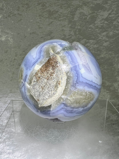 Blue Lace Agate Sphere. 83mm. Large Sugar Druzy Blue Lace Sphere. Stunning Collectors Piece.