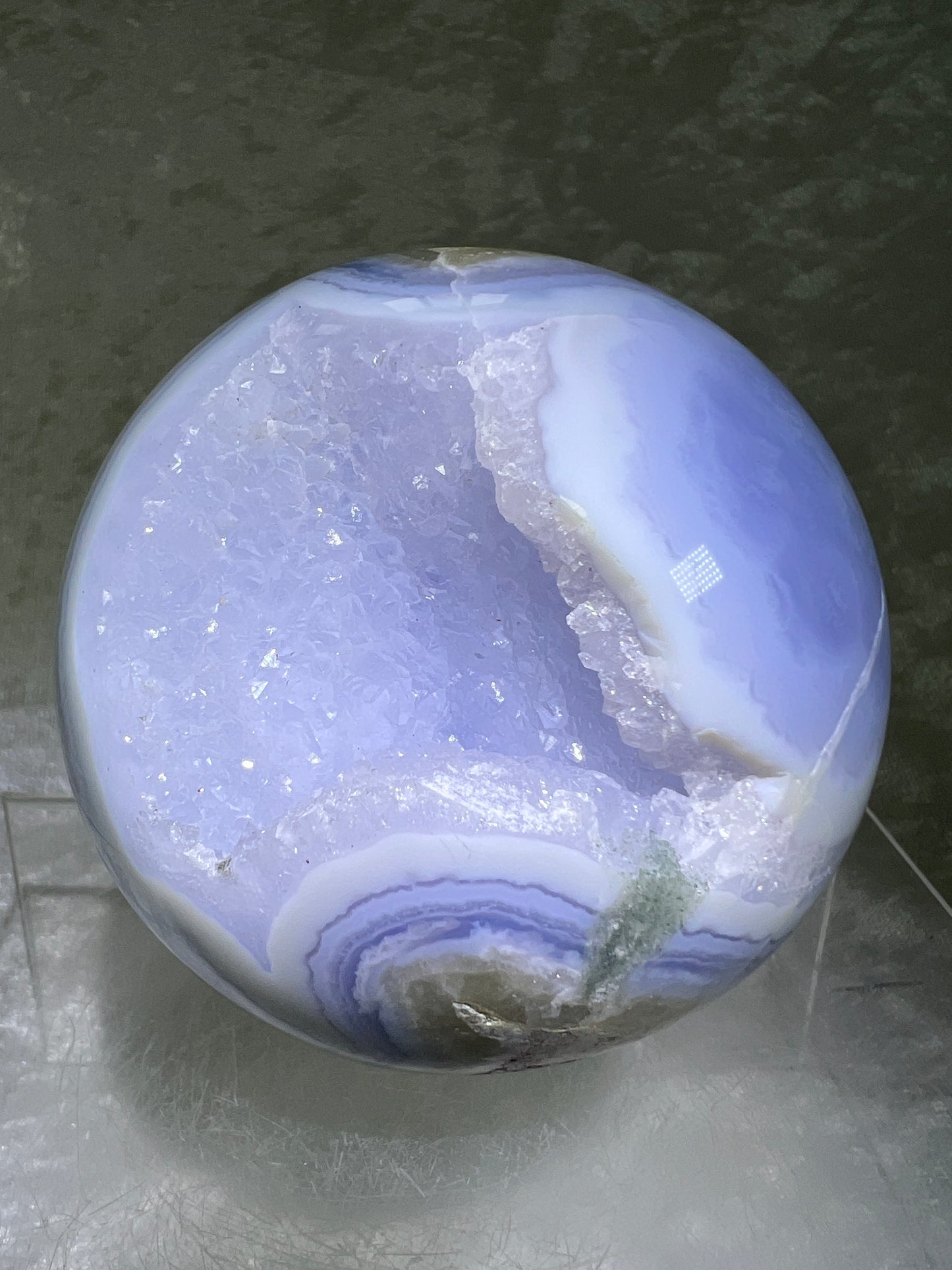 Blue Lace Agate Sphere. 83mm. Large Sugar Druzy Blue Lace Sphere. Stunning Collectors Piece.